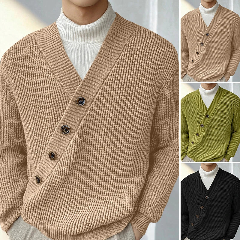 Autumn Stylish Men Tops INCERUN Hot Sale Texture Diagonal Sweater Casual Streetwear Solid V-neck Long Sleeved Sweater S-5XL 2024