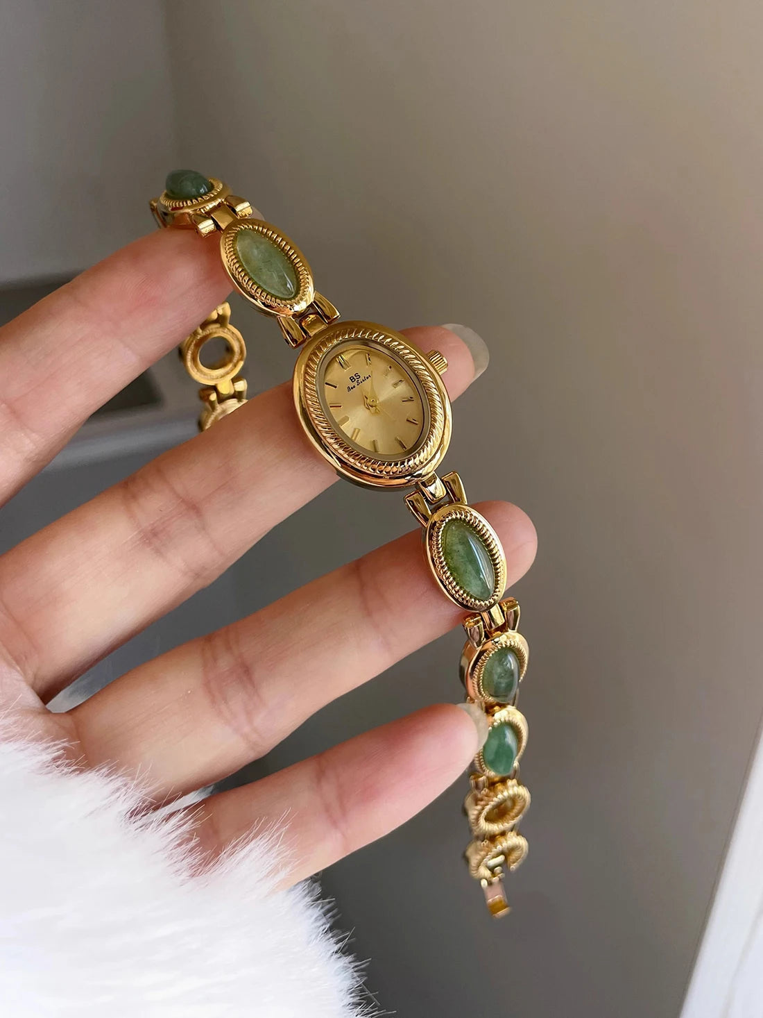 Natural Jade Bracelet Watch Gift Women,Ladies Watches Luxury High Quality Gold Quartz Watches, Elegant Women's Wristwatches