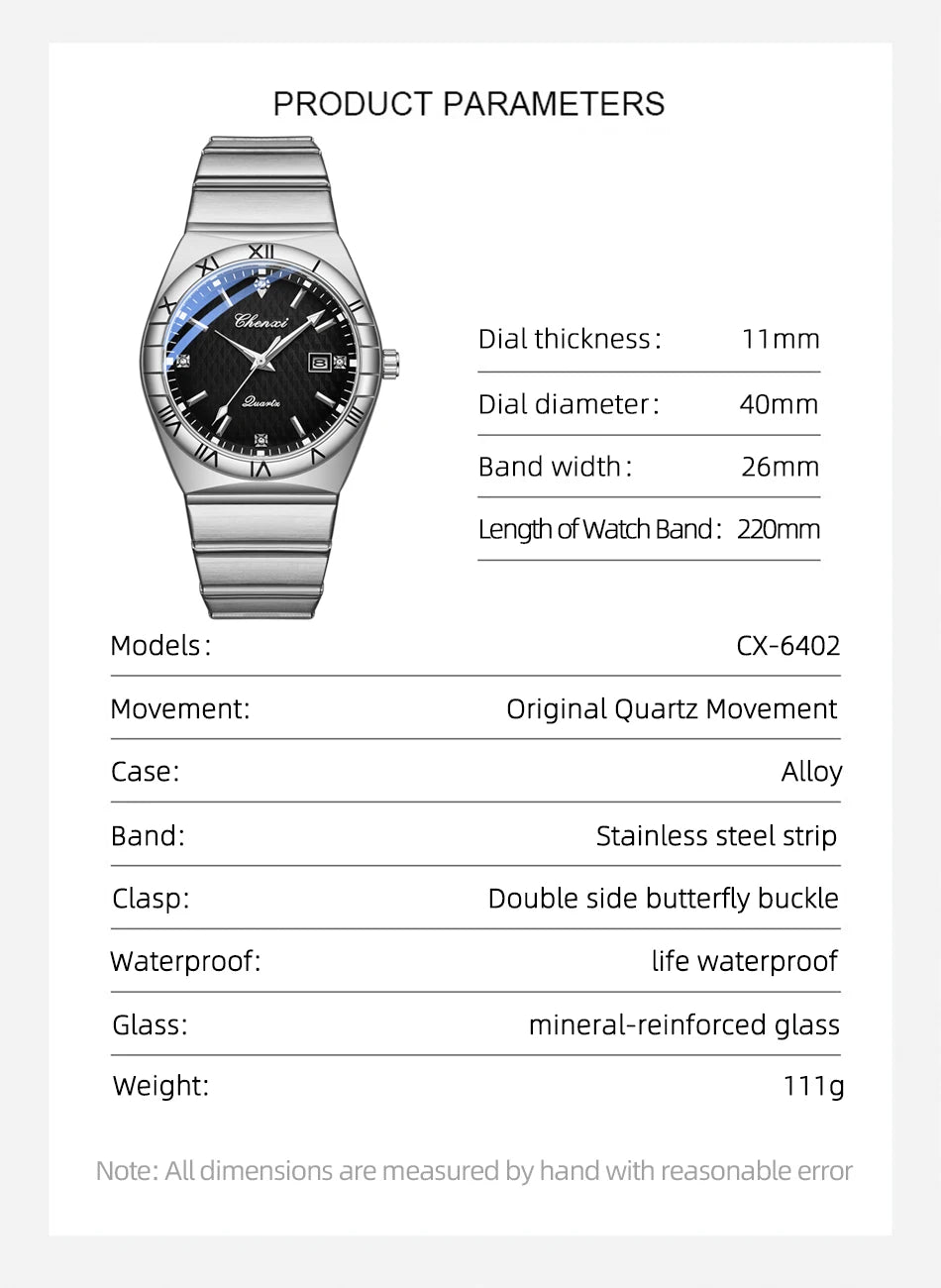 Top Brand Luxury Watches For Men Fashion Luminous Calendar Men's Watch CHENXI Waterproof Stainless Steel Quartz Wristwatch New
