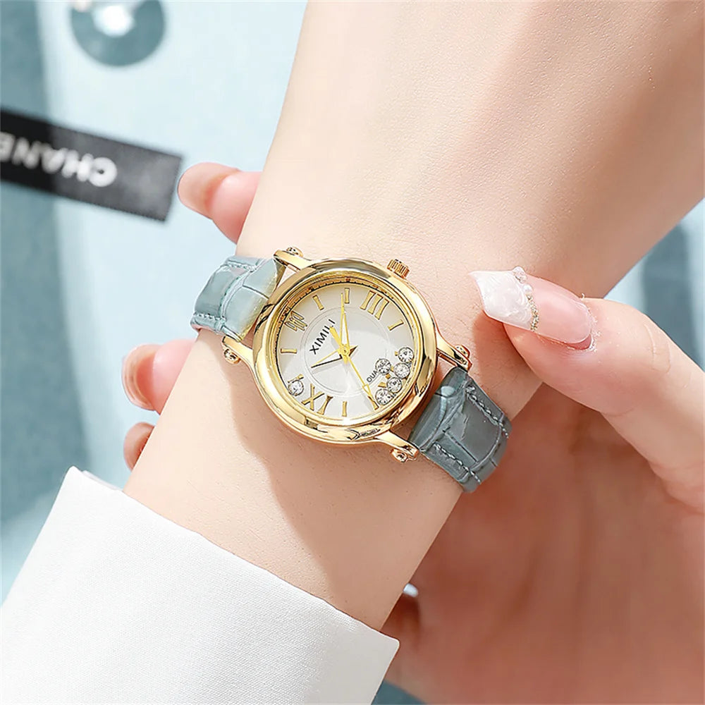 Ladies Fashion 2025 New Simple Roller Ball Small Quartz Watch Business Black Leather Women's Dress Clock Wristwatch