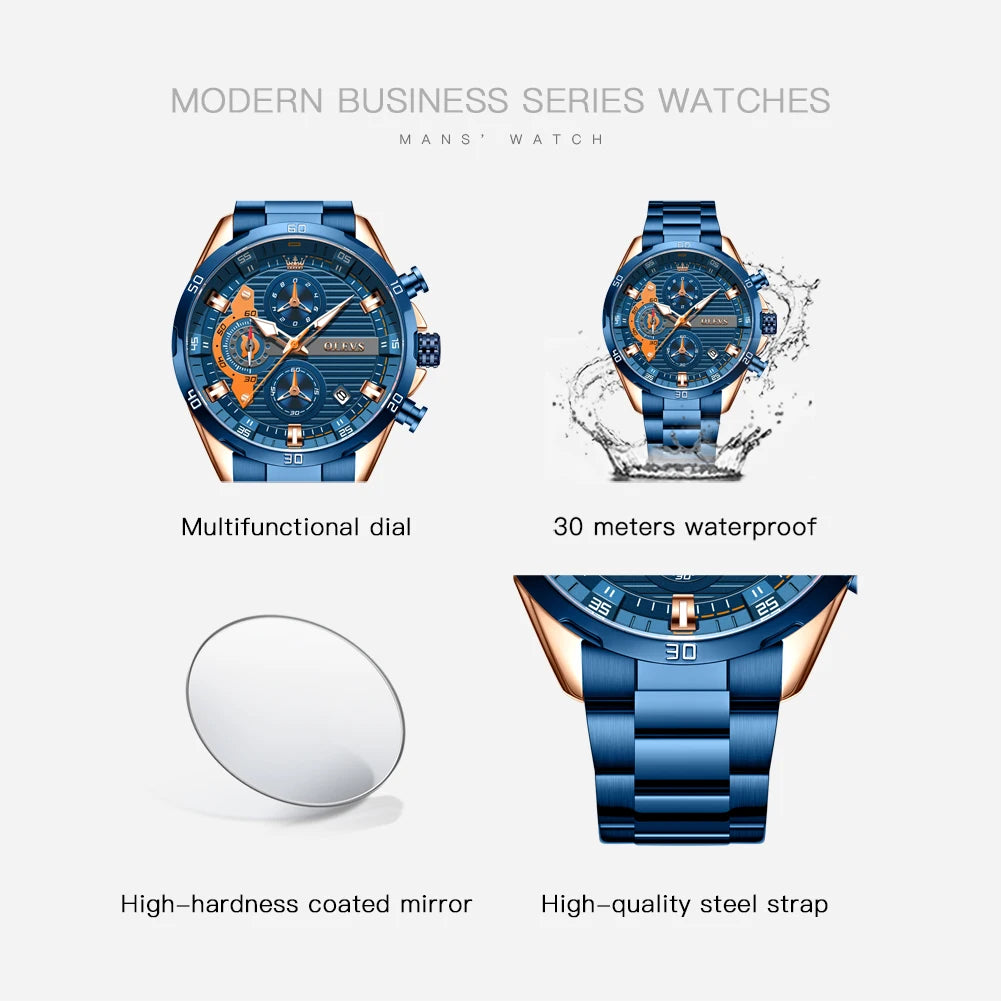 OLEVS 2993 Brand original authentic watches for man luxury Sports chronograph calendar steel band quartz men's watch