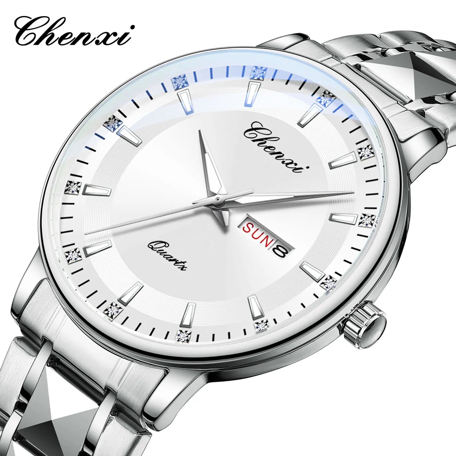 CHENXI Top Brand Fashion Men's Watch Convex Mirror Waterproof Night Light Date Calendar Stainless Steel Strap Quartz Watches NEW