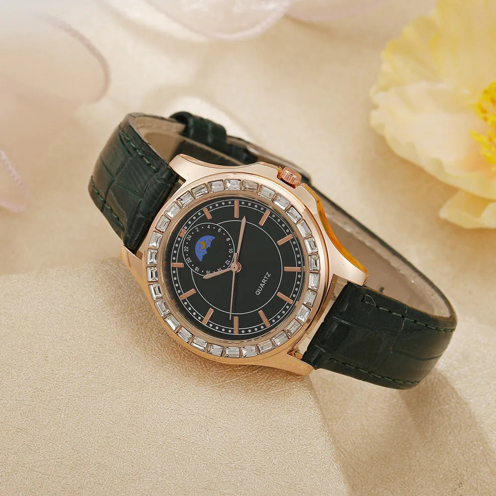 Luxury Large Dial Diamond Ladies Branded Quartz Watch Fashion 2025 Black Leather Women's Simple Dress Clock Gift Watches