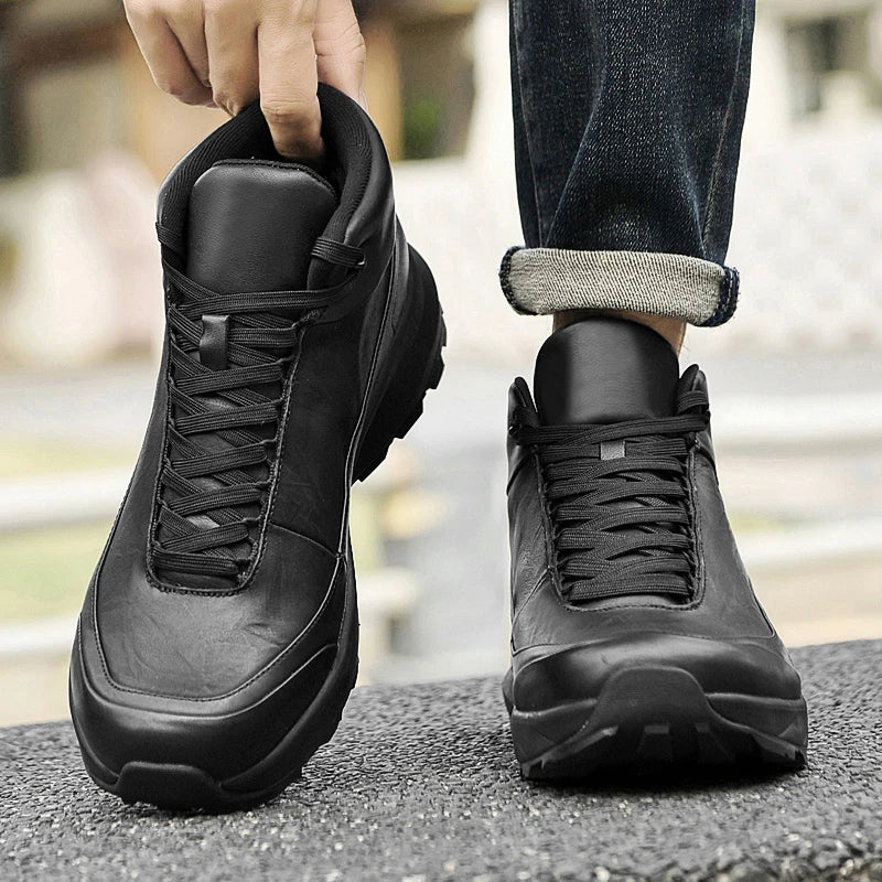 2026New Casual Leather Shoes For Mens Outdoor Work Trend Walking Shoe Fashion Thick Bottom Comfy Versatile Genuine Leather Boots