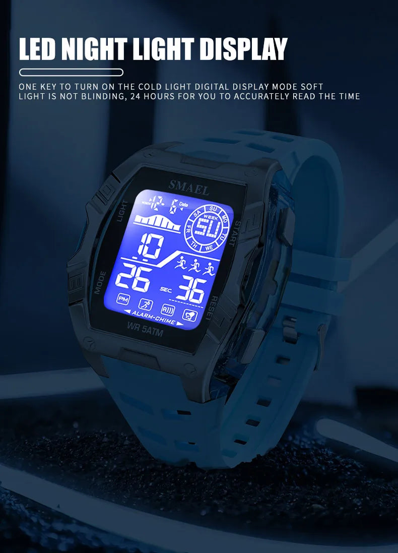 Military Watches Smael relojMen Watch 2025 New 50M Waterproof  Stopwatch Alarm LED Light Digital Watches 8130 Men's Sports Watch