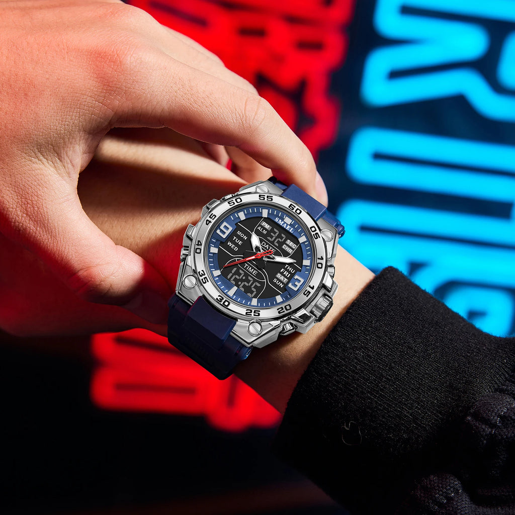 SMAEL Sports Watches 50M Waterproof Quatz Watches Mental Shockproof Men's Wristwatch Dual Time Alarm Clock  8138 Military Watch