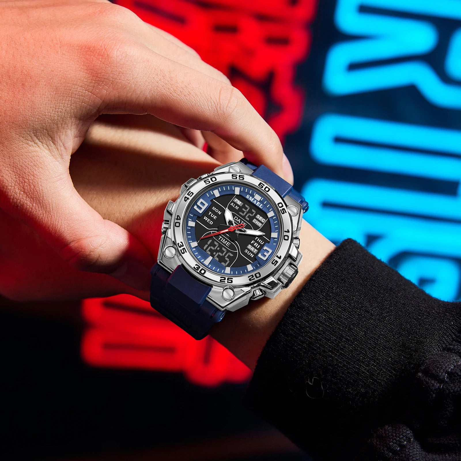 SMAEL Sports Watches 50M Waterproof Quatz Watches Mental Shockproof Men's Wristwatch Dual Time Alarm Clock  8138 Military Watch