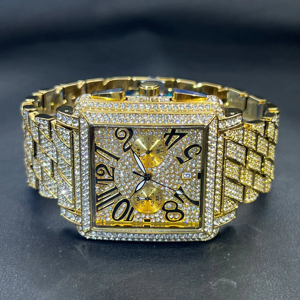 New MISSFOX Luxury Diamond Watch For Men Fashion lce Out  Big Face And Band Wristwatch Bling Hip Hop Style Jewelry Dropshipping
