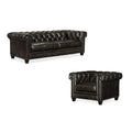 Classic Tufted Couch – Luxury Genuine Leather Chesterfield Sofa 3-Seater with Rolled Arms and Nailhead Trim, for Living Room