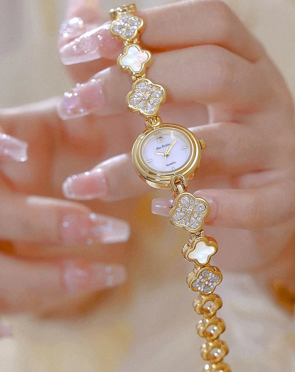 Women's Watch Natural Blue Shell Dial Bracelet Elegant Crystal Dress Watches for Women Fashion Luxury Small Quartz Ladies Clock