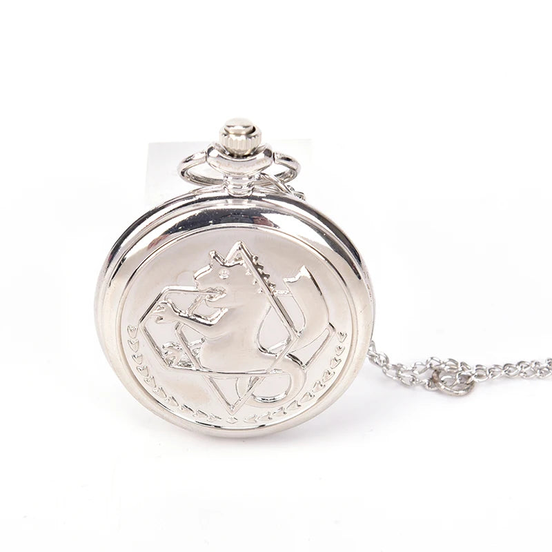 High Quality Full Metal Alchemist Silver Watch Pendant Men's Quartz Pocket Watches Japan Anime Necklace Children Boy