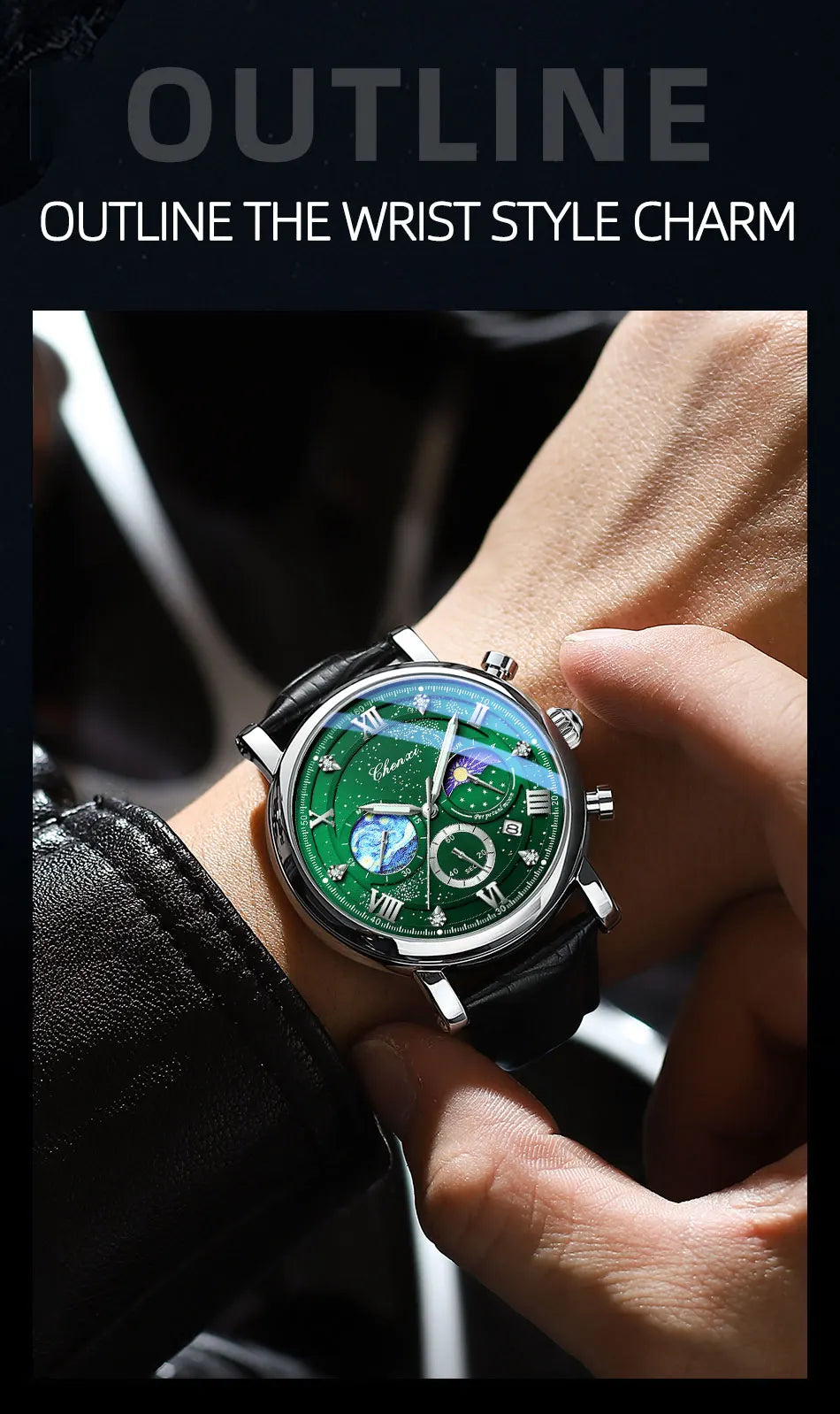 CHENXI Multi-functional Fashion Men's Watches Luminous Moon Phase Chronograph Men Wristwatches Calendar Quartz Watch For Man