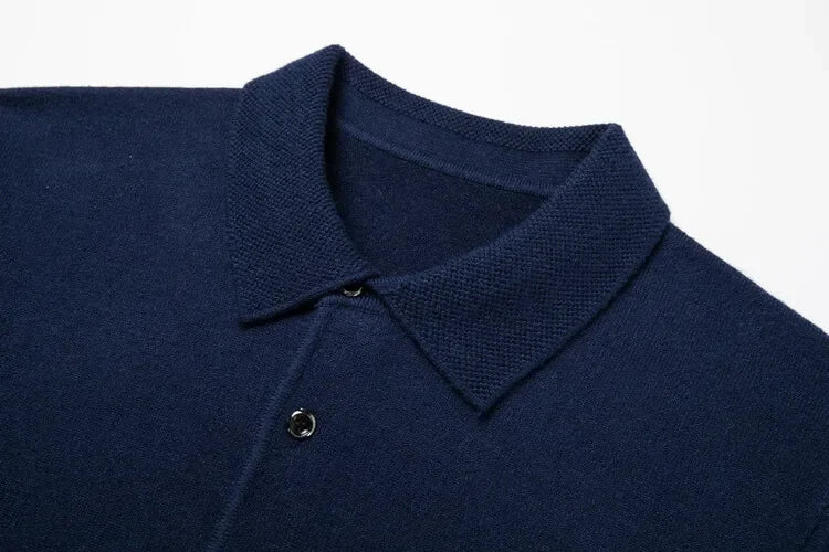 Autumn and Winter New Warm Soft Pullover Men's Business Lapel Knitwear Casual Solid Color Long Sleeve Polo Shirt Office