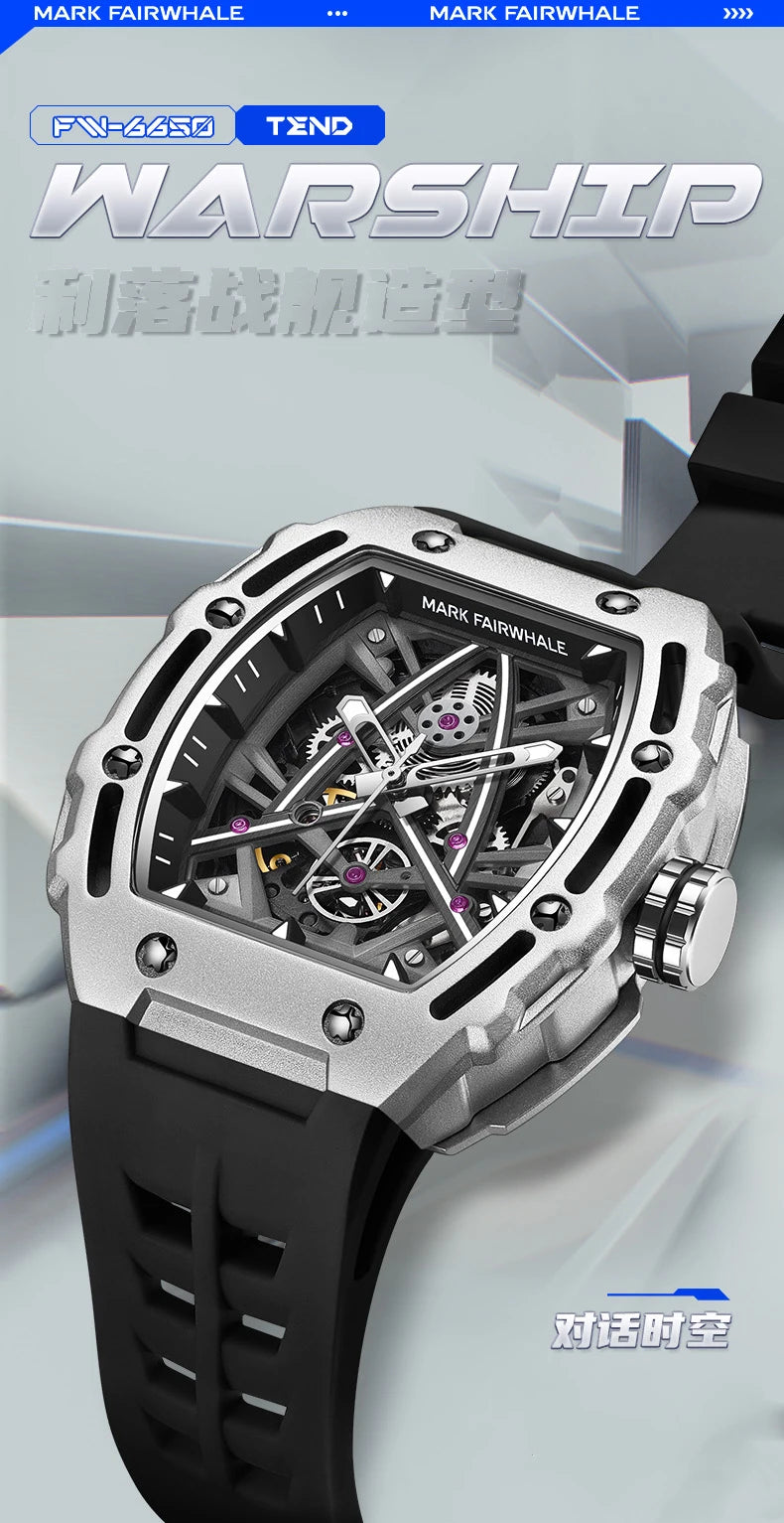 2023 New Automatic Mechanical Watches Mens Luxury   Brand Mark Fairwhale Fashion Sports Waterproof Tonneau Mille Wristwatch Mans