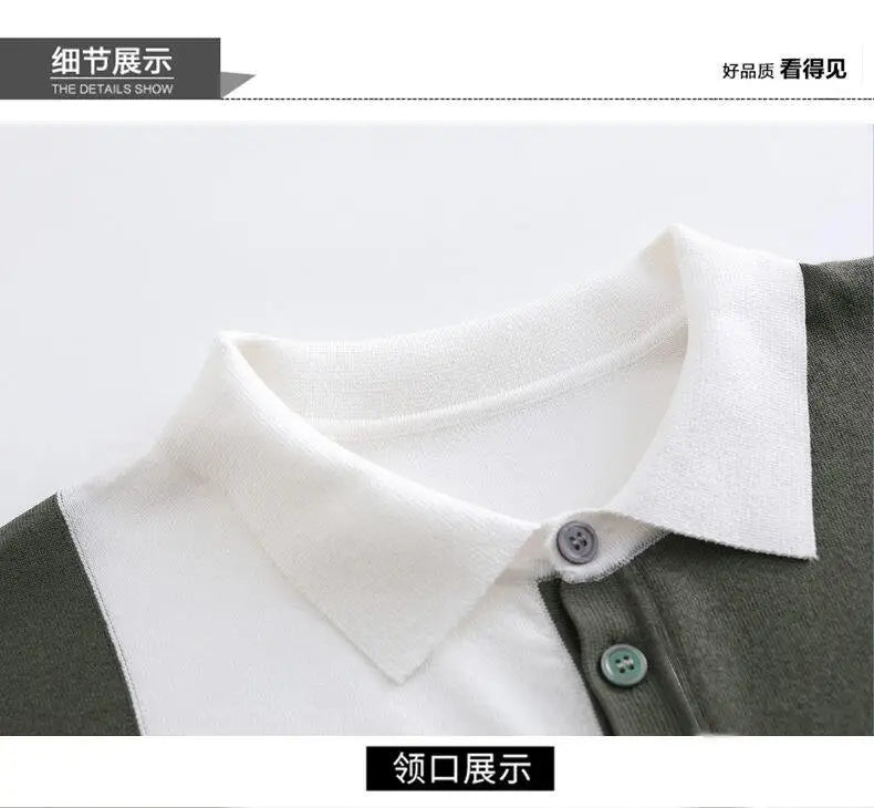 High-quality Color Blocked Striped Knitting Men's Polo Shirts Summer Thin Ice Silk Breathable Lapel T-shirt Business Casual Tees