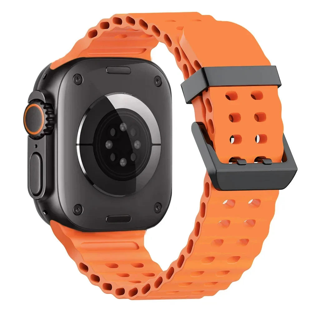 Ocean Silicone+Metal Buckle Strap for Apple Watch Band Ultra 49mm Series 11 10 46mm Band iWatch 9 8 7 45mm 6 5 4 SE 44mm Correa