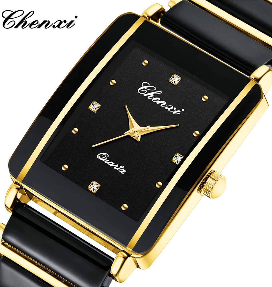 CHENXI Luxury Couple Watch High Quality Fashion Crystal Rectangular Dial Quartz Watch Men Women Valentine'S Day Wedding Gift