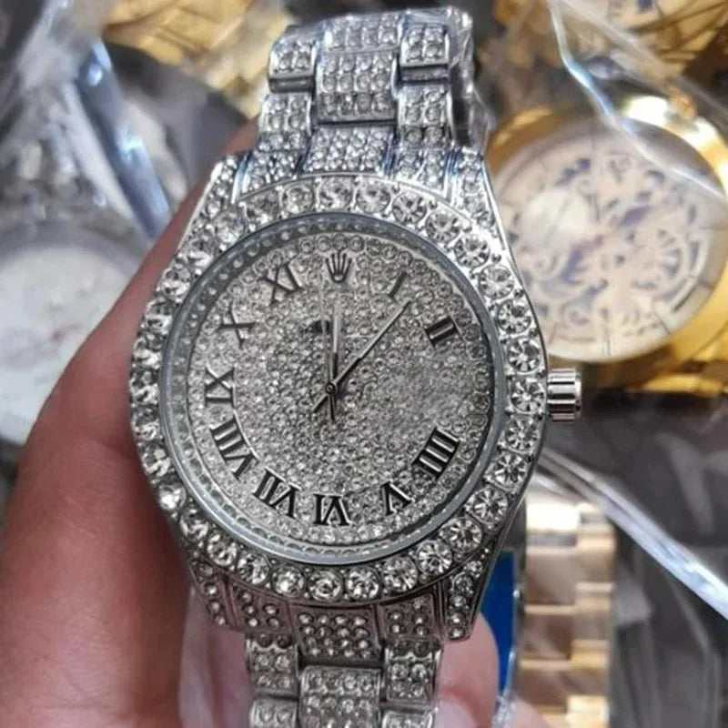 Fashion Luxury Rhinestone Watch Women Sparkling Quartz Timepiece with Stainless Steel Strap Wristwatch Roman Scale Quartz Watch