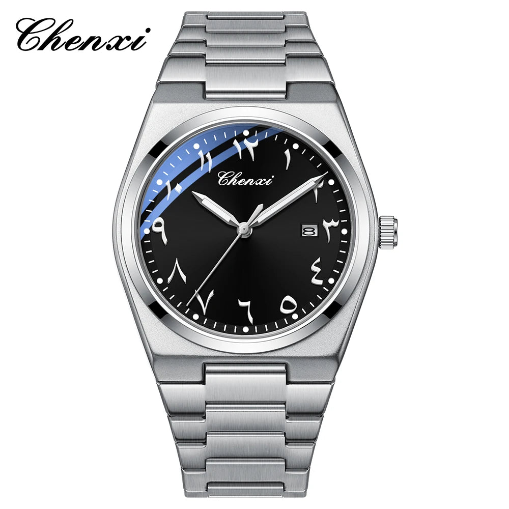 Original Men's Watches CHENXI Eastern Arabic numerals Dial Date Luminous Quartz Business Simple Watch Waterproof Stainless Steel