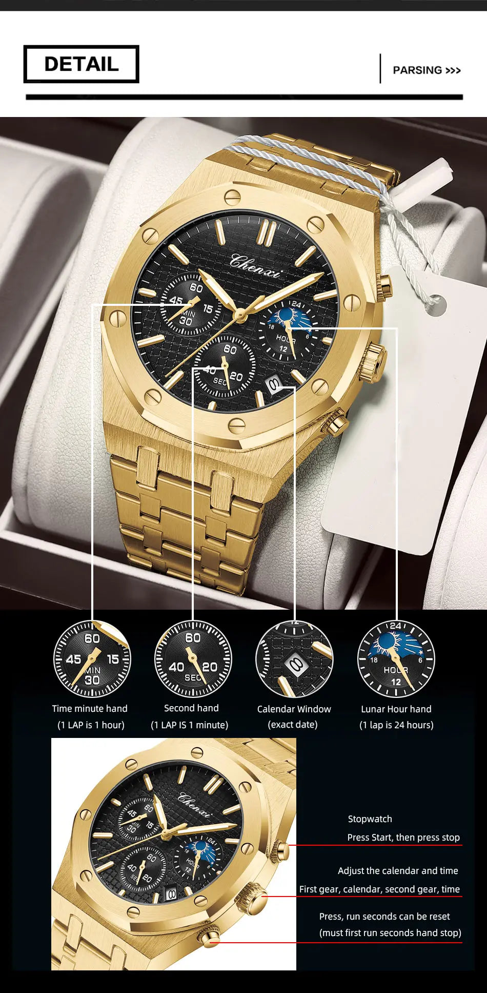 CHENXI  Multifunctional Men's Watches Luxury Brand Calendar Luminous  Waterproof Men Wristwatch High Quality Quartz male Watch