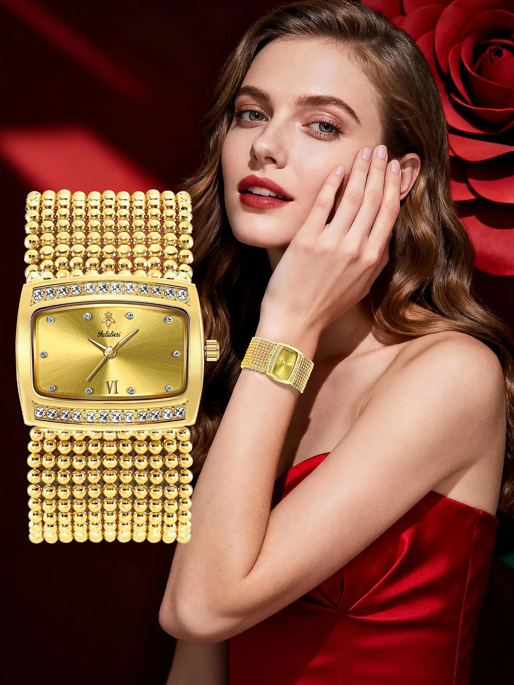 YaLaLuWomen's Watch Brand: Light Luxury Elegant Diamond-Set Square Watch with Water-Resistant Quartz Movement reloj mujer LX1073