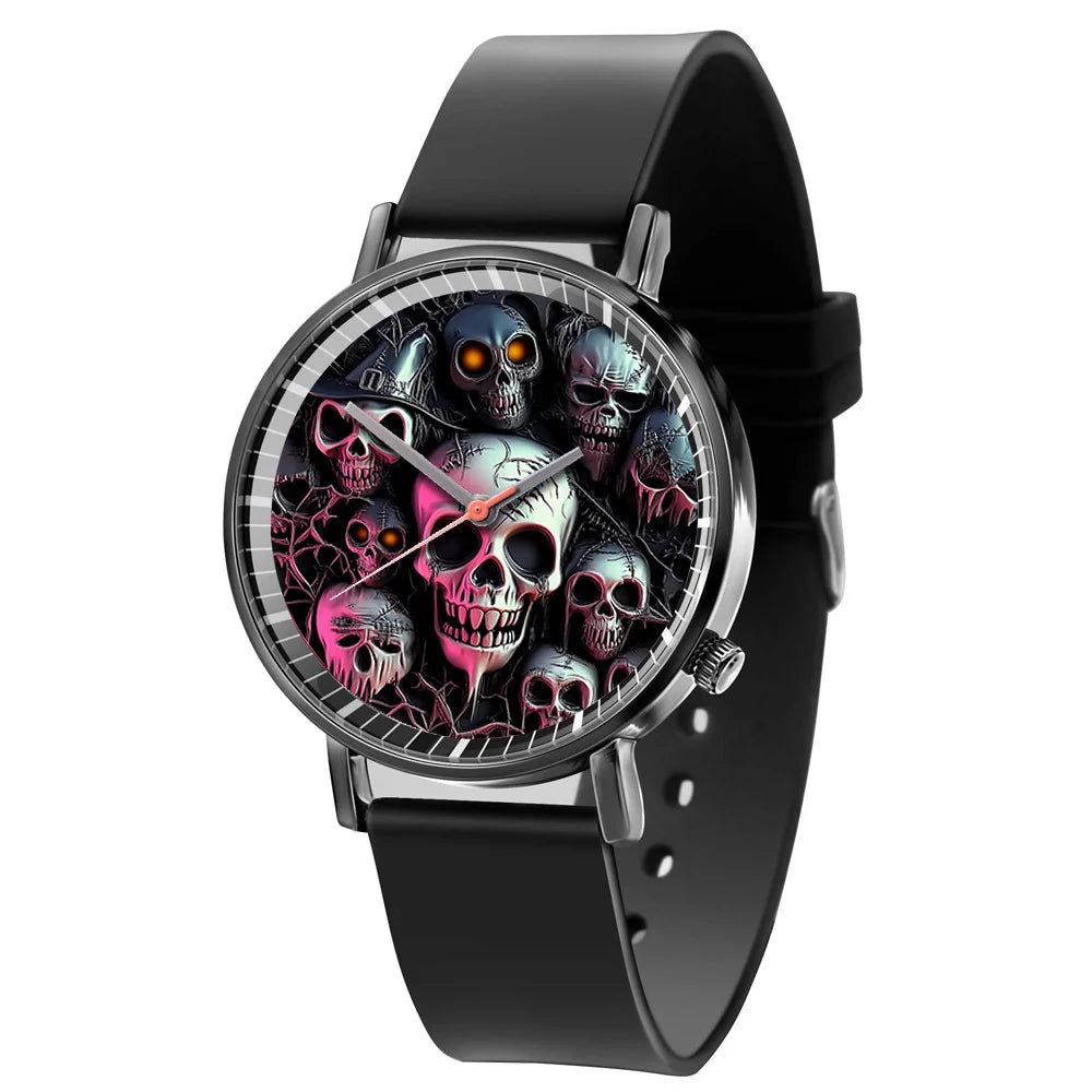 Hot 2025 Skull Simple Design Men's and Women's Quartz Watch Casual Silicone Black Women's Fashion Halloween Gift Wristwatch