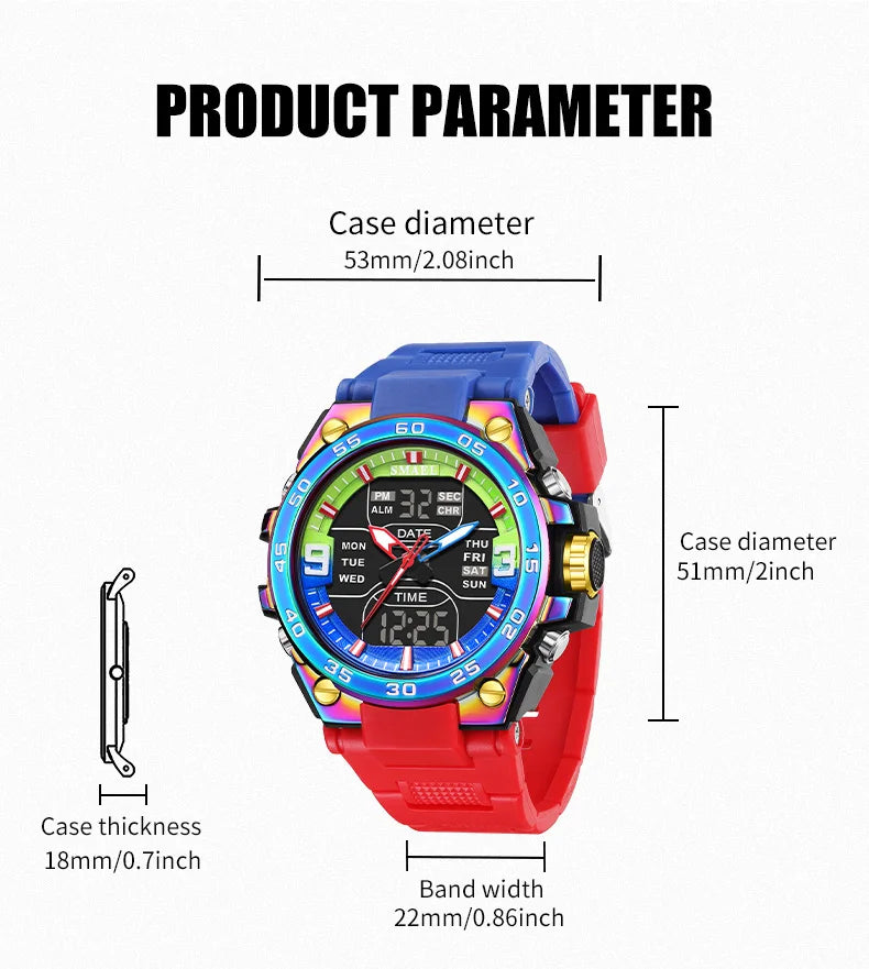 SMAEL Sports Watches 50M Waterproof Quatz Watches Mental Shockproof Men's Wristwatch Dual Time Alarm Clock  8138 Military Watch