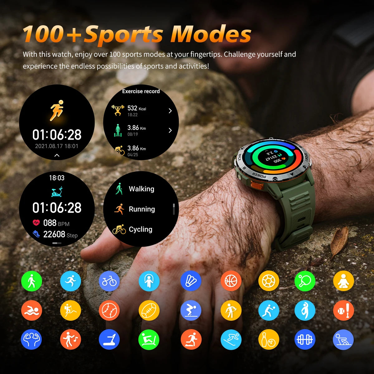 2026 New Smart Watch Men Compass Outdoor 3ATM Waterproof Sports Fitness Large Battery Bluetooth Call Smartwatch for Android iOS