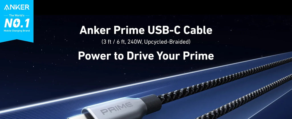 Anker Prime USB C To USB C Cable, 240W 6 Ft Fast Charging USB C Cable Upcycled-Braided Nylon with 100-Year Bend Durability
