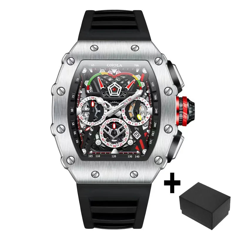 Dropshippng Quartz Men Watches Brand ONOLA Tonneau Stainless Steel Shell Sport Wristwatches Fashion Silicone Type Mille Clock F1
