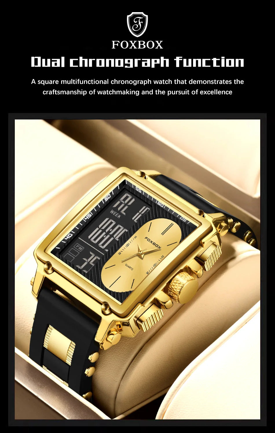 LIGE Fashion Square Digital Watch Men Casual Sports Waterproof Men's Quartz Wristwatch FOXBOX Top Brand Luxury Chronograph Watch