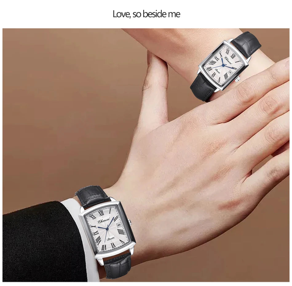 CHENXI Quartz Couple Watches Fashion Casual Rectangle Dial Alloy Man Woman Watch Luminous Calendar Couples Watch
