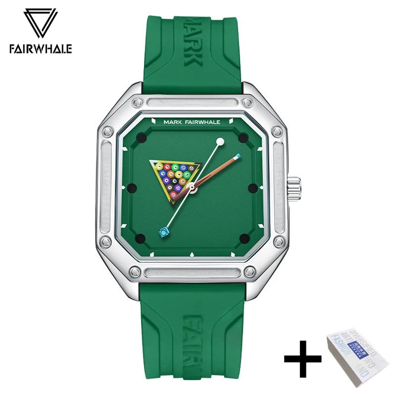 2025 New Original Watch For Man Sport Silicone Strap Waterproof Quartz Watch Fashion Men Billiards Design Green Wristwatch Boy