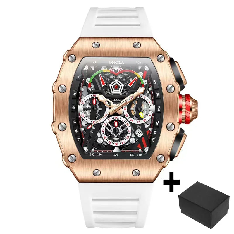 Dropshippng Quartz Men Watches Brand ONOLA Tonneau Stainless Steel Shell Sport Wristwatches Fashion Silicone Type Mille Clock F1