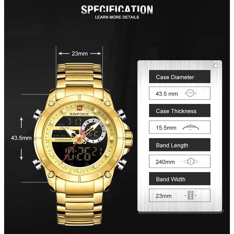 NAVIFORCE Luxury Original Sports Wrist Watch For Men Waterproof Digital Fashion Watches Male Relogio Masculino 9163 Free Shiping