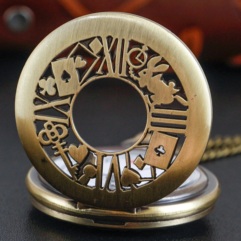 Cute Red Spade Rabbit Poker Quartz Pocket Watch Vintage Gentleman Pendant Universal Festival Gift for Boys and Girls