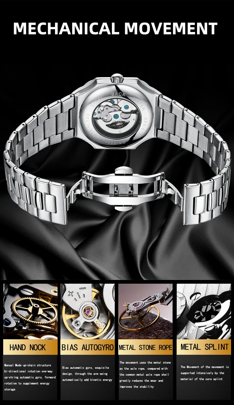 CHENXI Mechanical Men's Watch High-end Square Dial Men Watches Fully Automatic Hollow Wristwatches Male Gifts