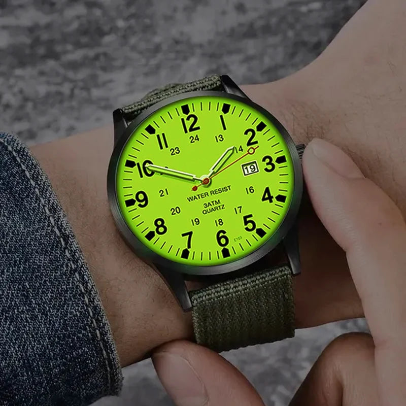 Fashion Mens Watches Luminous Hands Clock Luxury Military Sports Date Quartz Wristwatch Men Casual Nylon Watch Relogio Masculino
