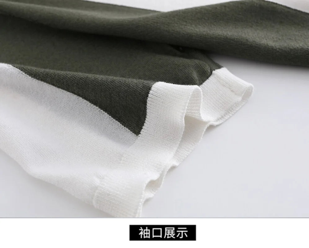 High-quality Color Blocked Striped Knitting Men's Polo Shirts Summer Thin Ice Silk Breathable Lapel T-shirt Business Casual Tees