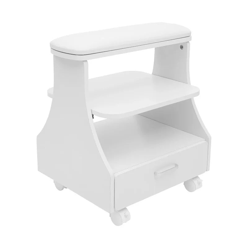 Portable Beauty Salon Foot Bath Trolley Pedicure Manicure Foot Rest with Massage Function Foot Spa Table White