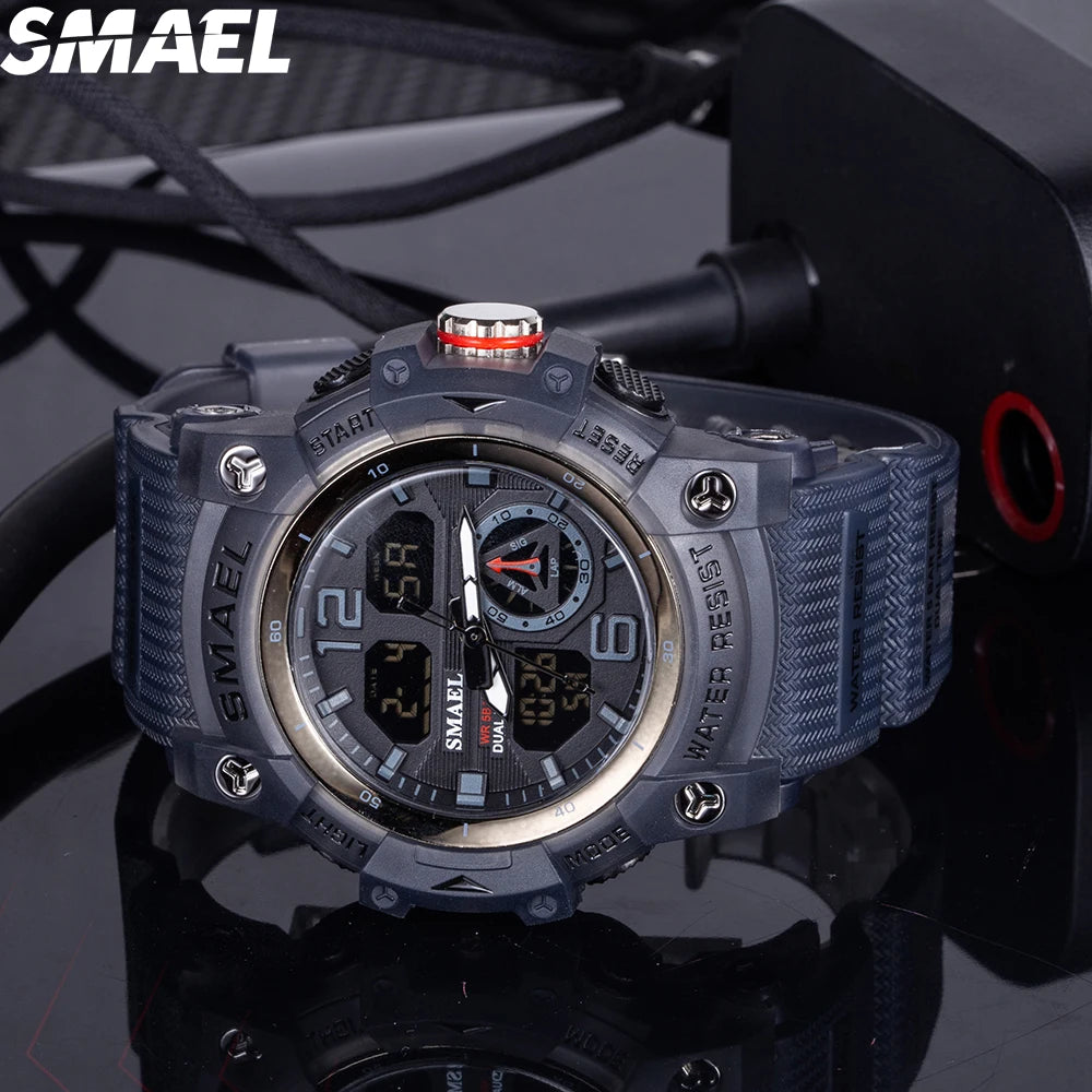 SMAEL 8007 Men's Analog Digital Dual Display Sport Watch - 50M Waterproof LED Backlight Alarm Stopwatch Chronograph Shockproof