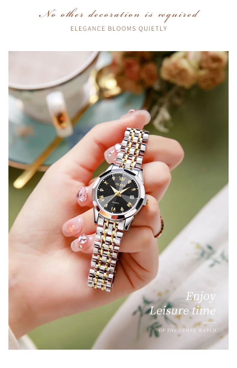 OLEVS 9931 Elegant Fashion Women's Watches Luxury Brand Original Quartz Watch forLadies Waterproof Stainless Steel Luminous Date