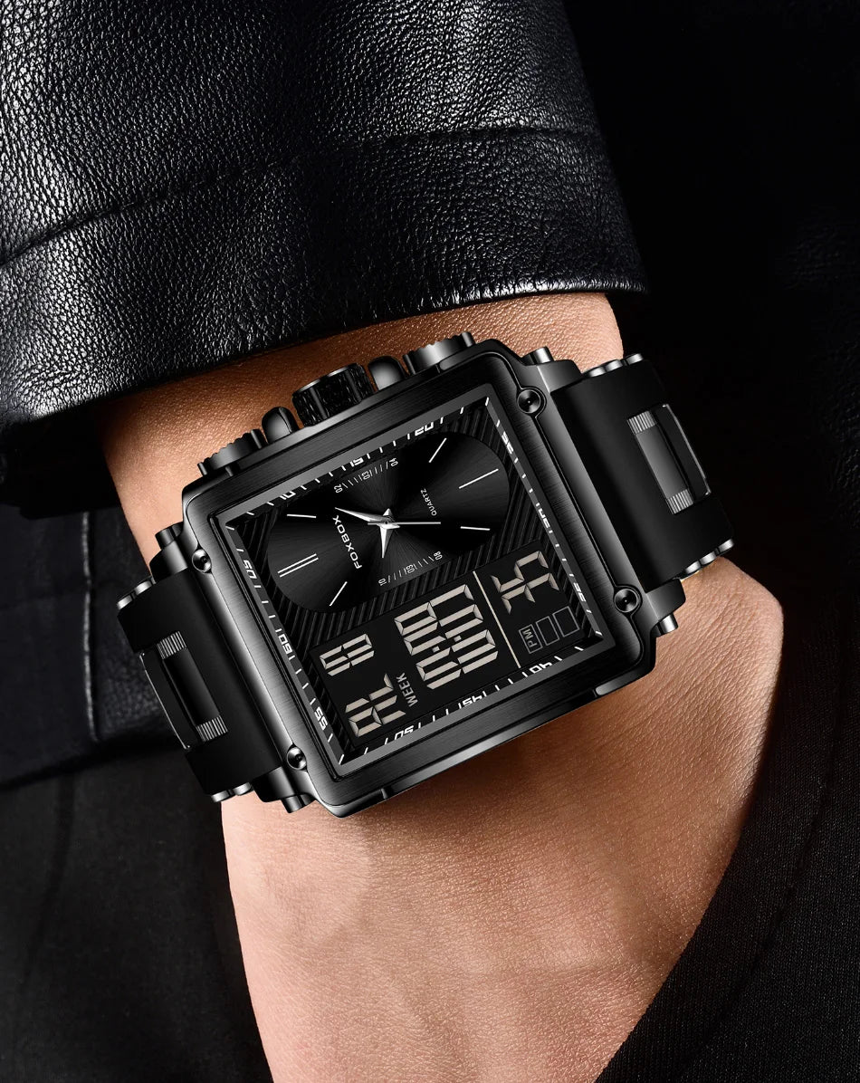 LIGE Fashion Square Digital Watch Men Casual Sports Waterproof Men's Quartz Wristwatch FOXBOX Top Brand Luxury Chronograph Watch
