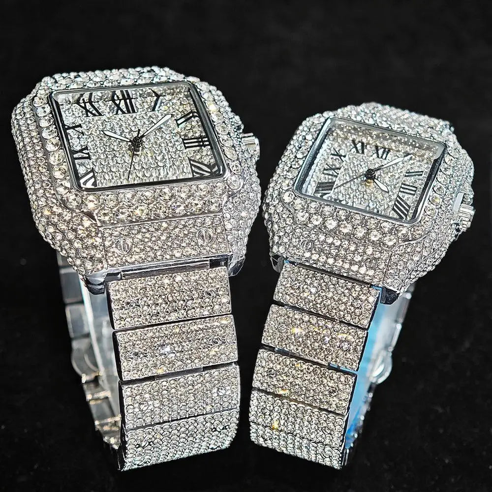 UNIGUET Luxury Ice Watch for Men Women Fashion Hip Hop Full Diamond Square Couple Wristwatch Gift 2026 Hor Sale
