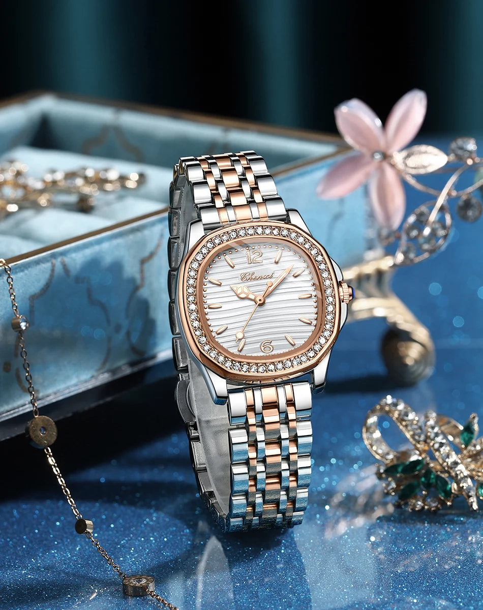 CHENXI Luxury Elegant Watches For Woman Fashion Diamond Dial Quartz Watch Ladies Rose Gold Wristwatch Waterproof Luminous