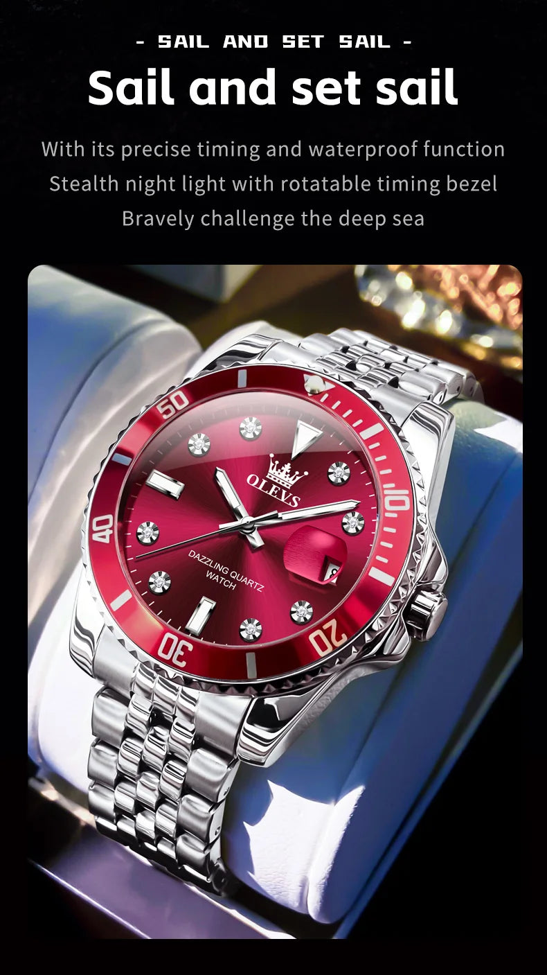 OLEVS 9809 Men Watch Original Waterproof Luminous Stainless Steel Quartz Watch For Men Top Brand Calendar Business Wristwatch
