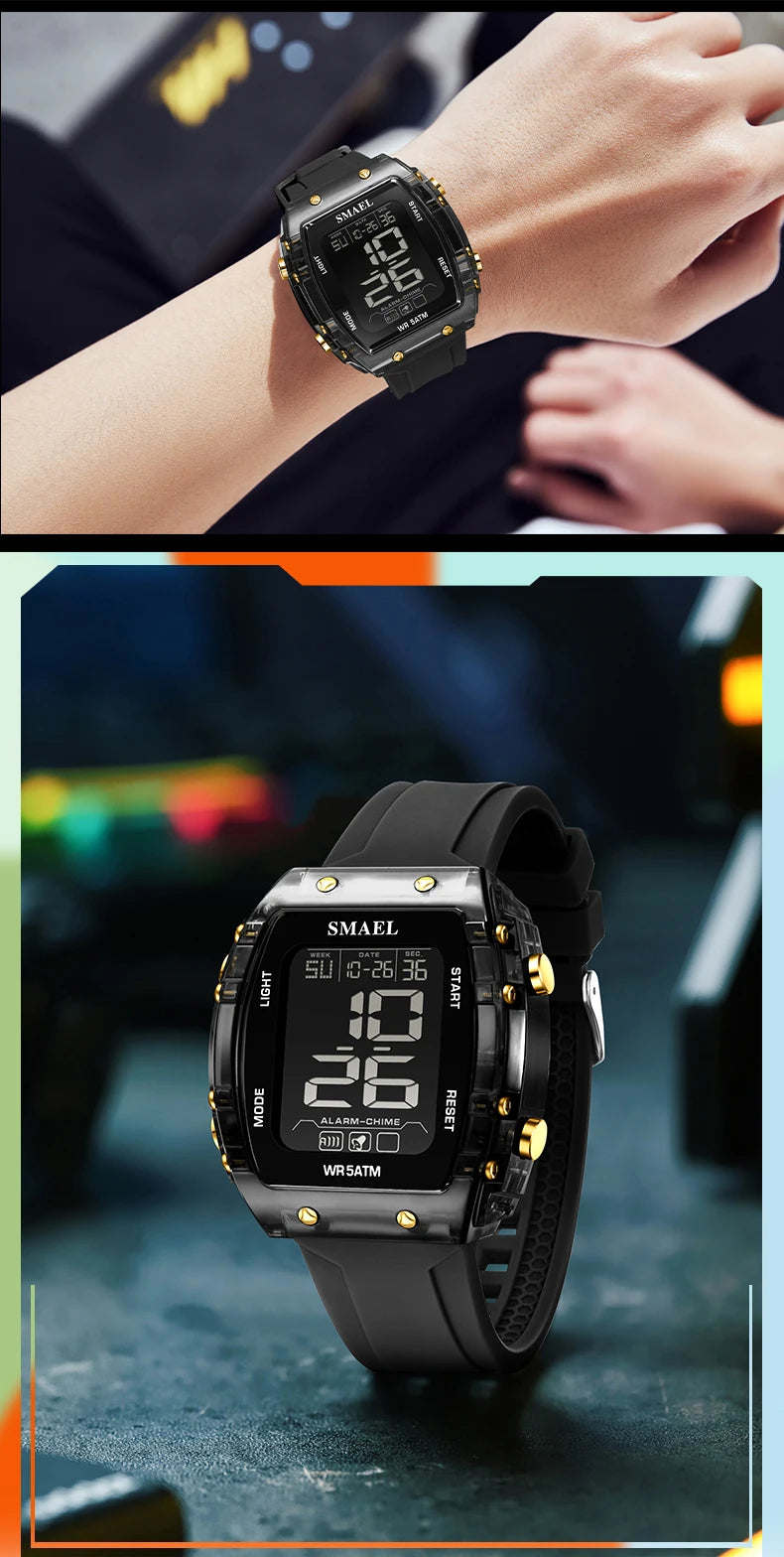 SMAEL Watches for Women LCD Digital Movement Silicone Strap Clock Fashion Trend Waterproof Sport Electronic Wristwatches Female
