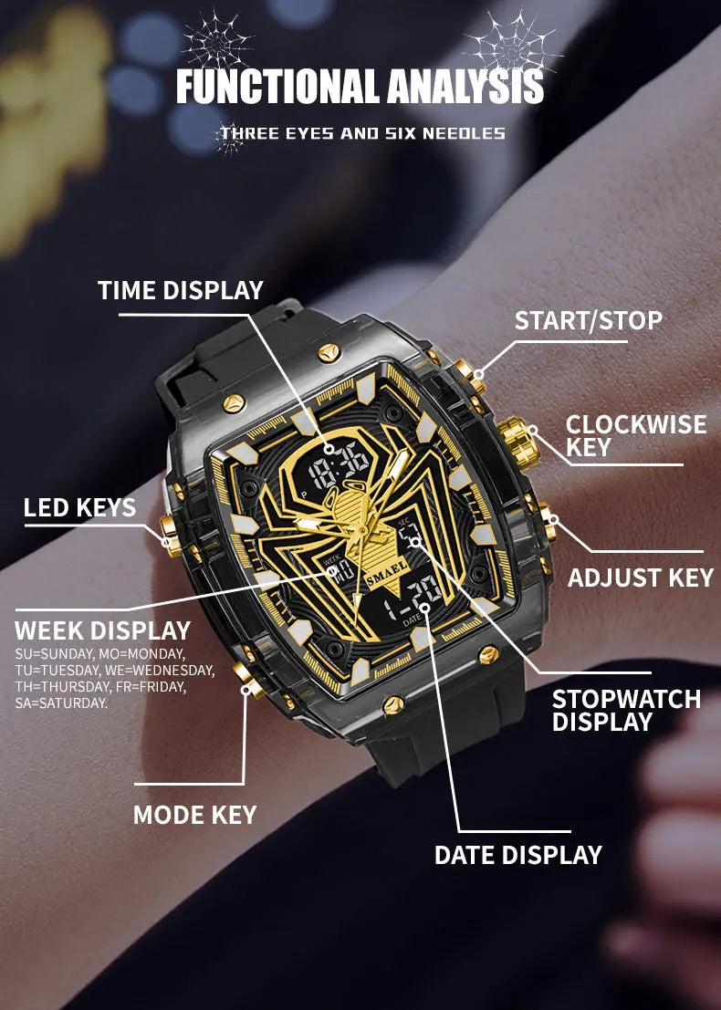 2025 Fashion Men Watches Rectangle Sport Watches Digital 8116 Dual Time Watches 50m Waterproof Electronic Men's Wrist Watches