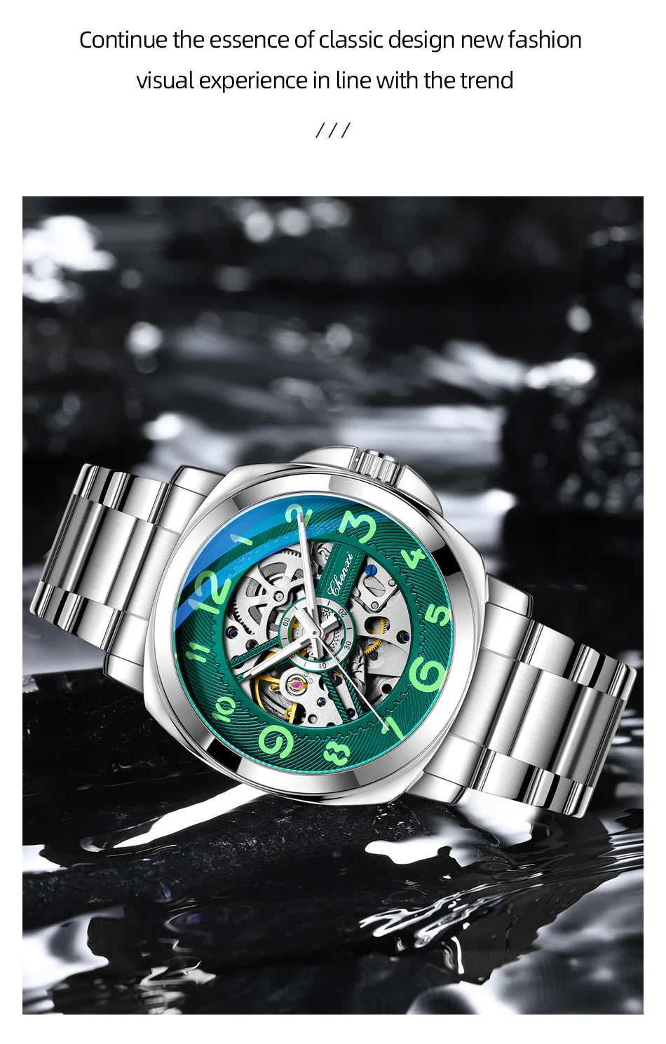 CHENXI New Mechanical Men's Watches Large Openwork Dial Fashion Luminous Waterproof Fully Automatic Mechanical Watch Man