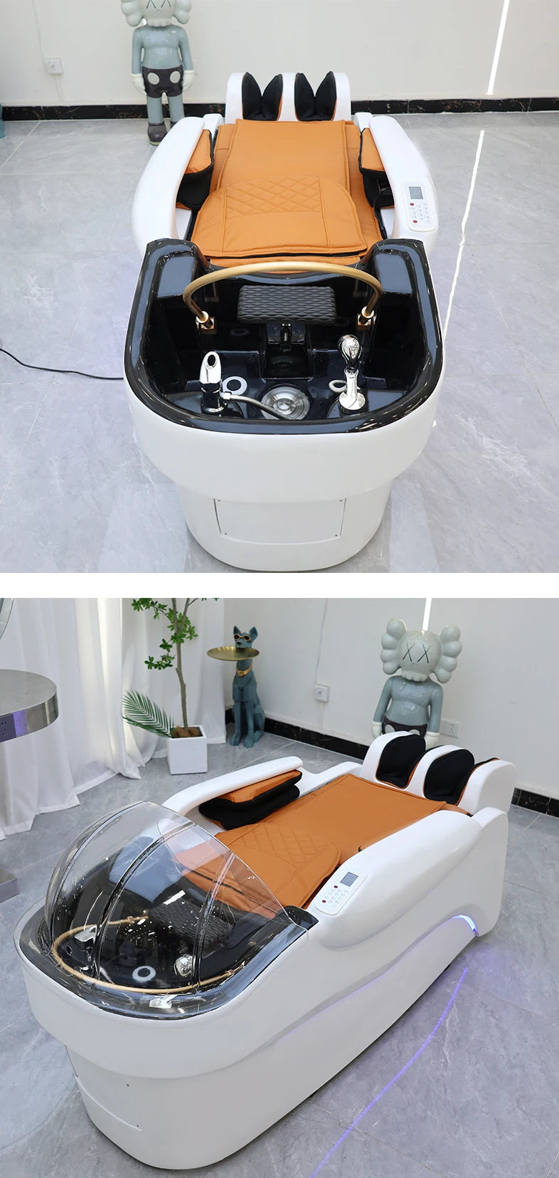 Barbershop Salon Furniture Ceramic Wash Basin Head Spa Water Therapy Bed Shampoo Massage Bed with Sink for Hair Salons